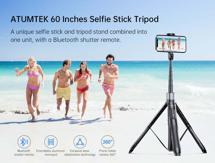 Atumtek Premium Plus Perche à selfie pour trépied de téléphone de 60 p -  Syncwire